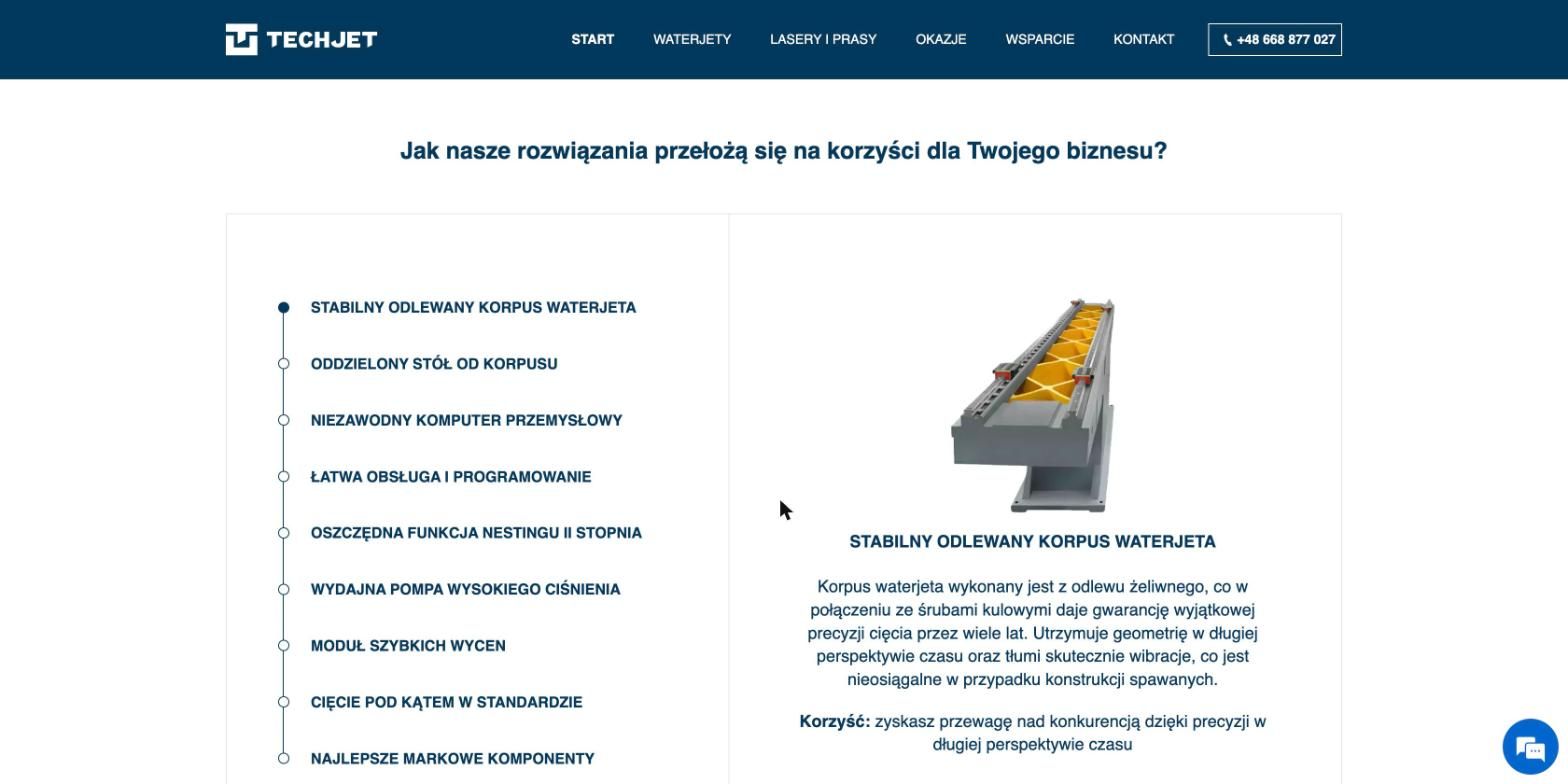 Lista parametrów technicznych z przełożeniem każdego na korzyść biznesową