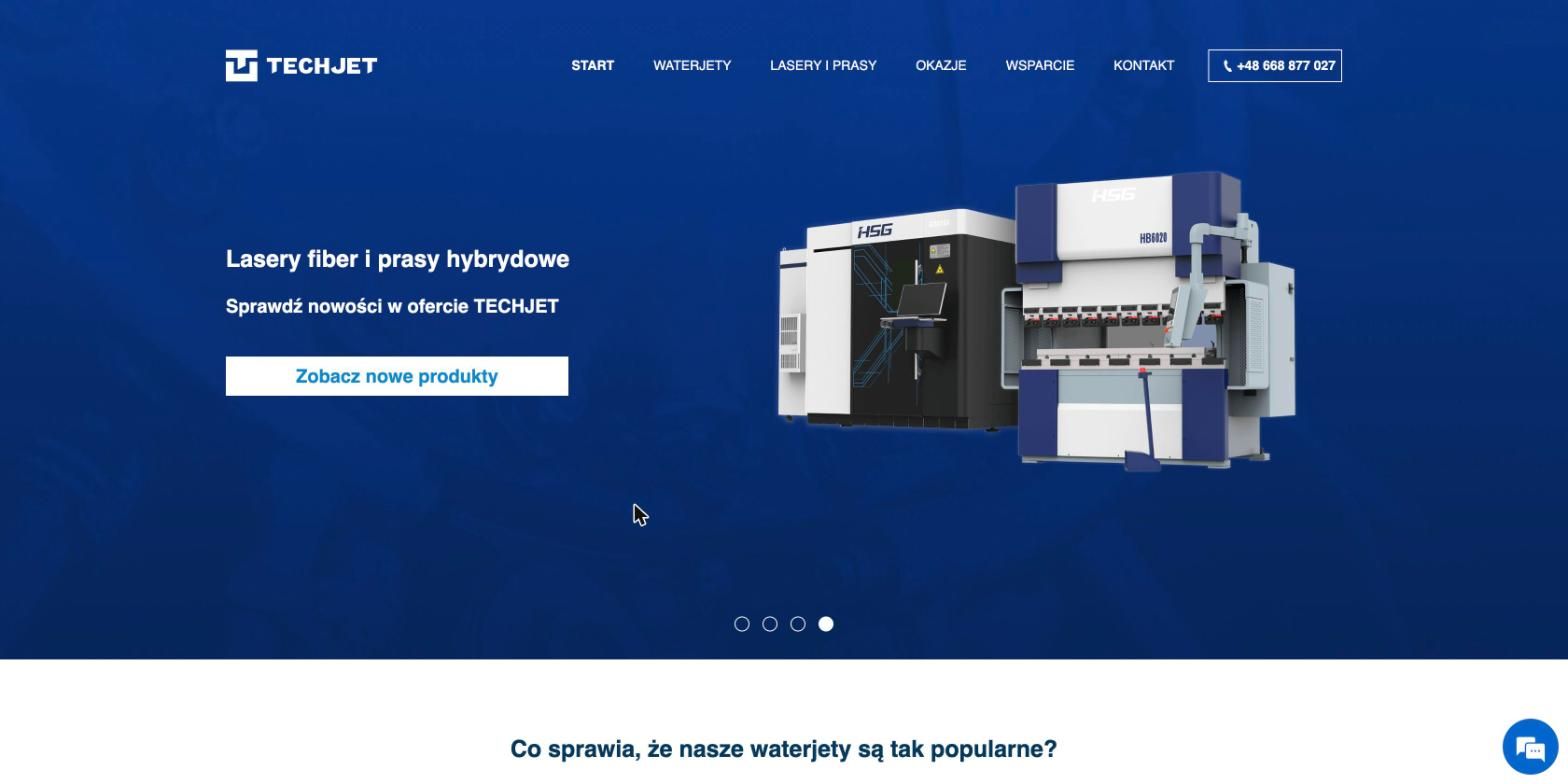 Strona główna serwisu z karuzelą prezentującą maszyny i menu produktowe